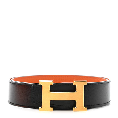 Hermes Box Togo 32mm H Belt 80 Black Orange 1 of 6