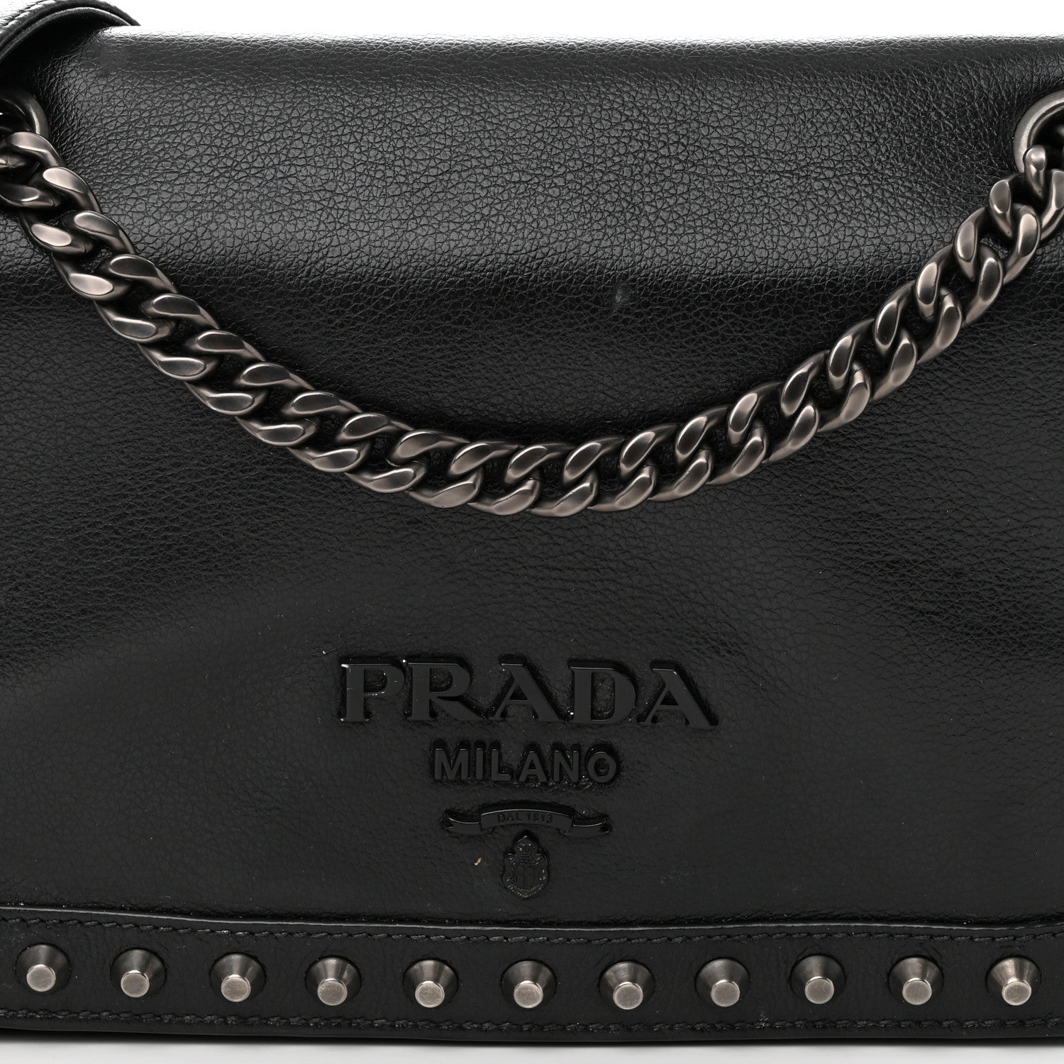 Prada Glace Calfskin Studded Crossbody Black 8 of 15