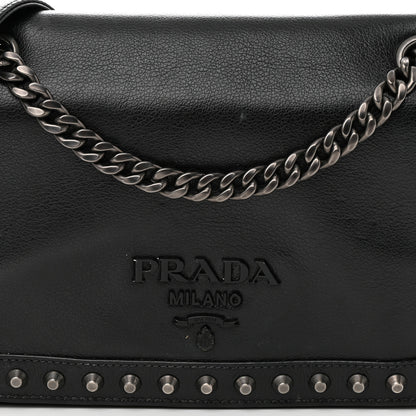 Prada Glace Calfskin Studded Crossbody Black 8 of 15