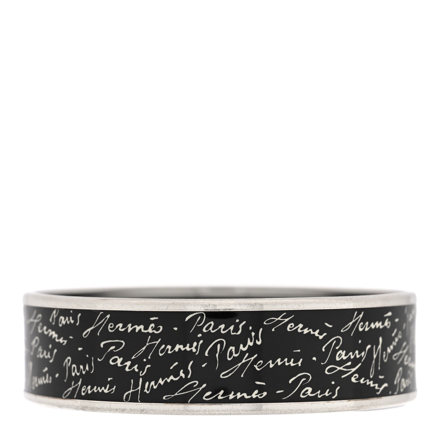 Hermes Enamel Printed Handwriting Wide Bracelet 70 Black 3 of 5