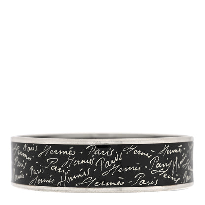 Hermes Enamel Printed Handwriting Wide Bracelet 70 Black 3 of 5