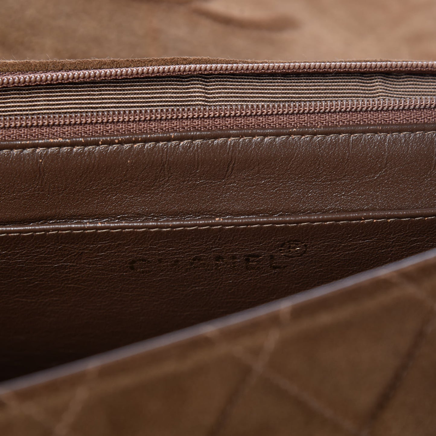 Suede Quilted Jumbo Single Flap Brown