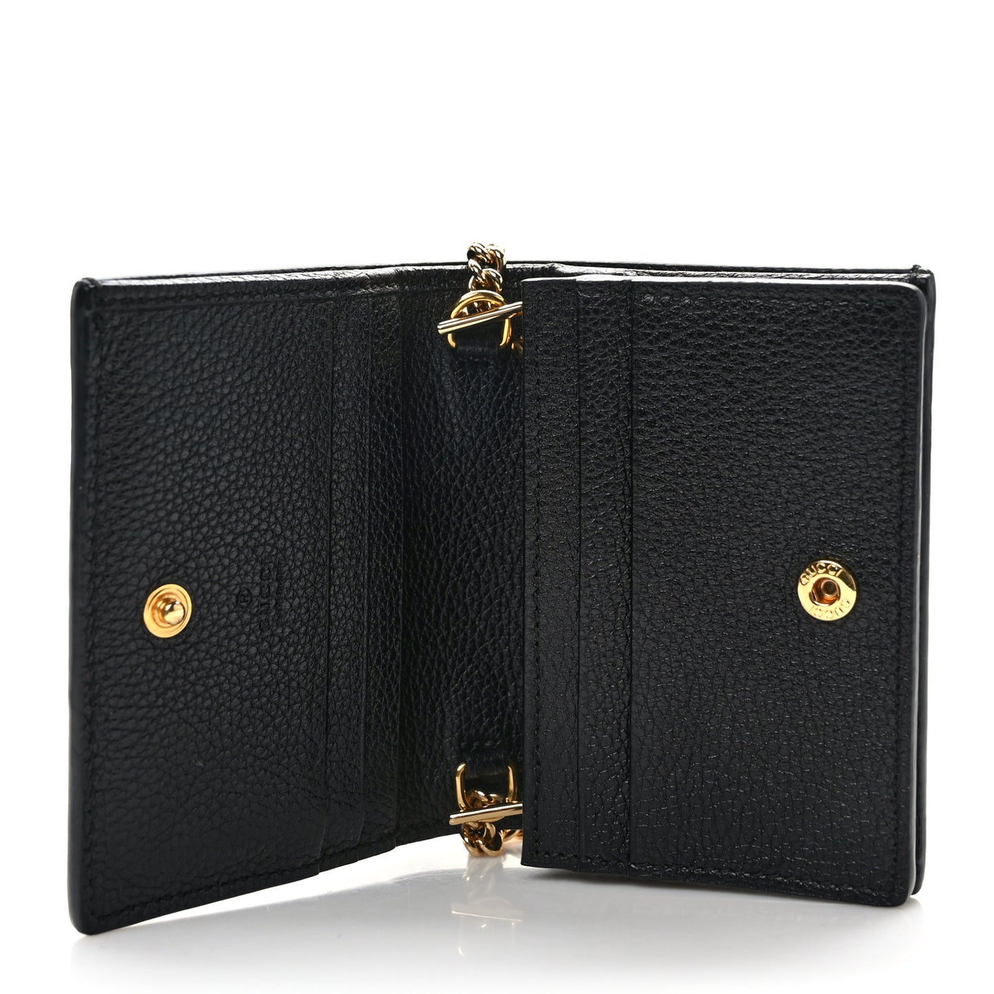 Grainy Calfskin Zumi Chain Card Case Wallet Black
