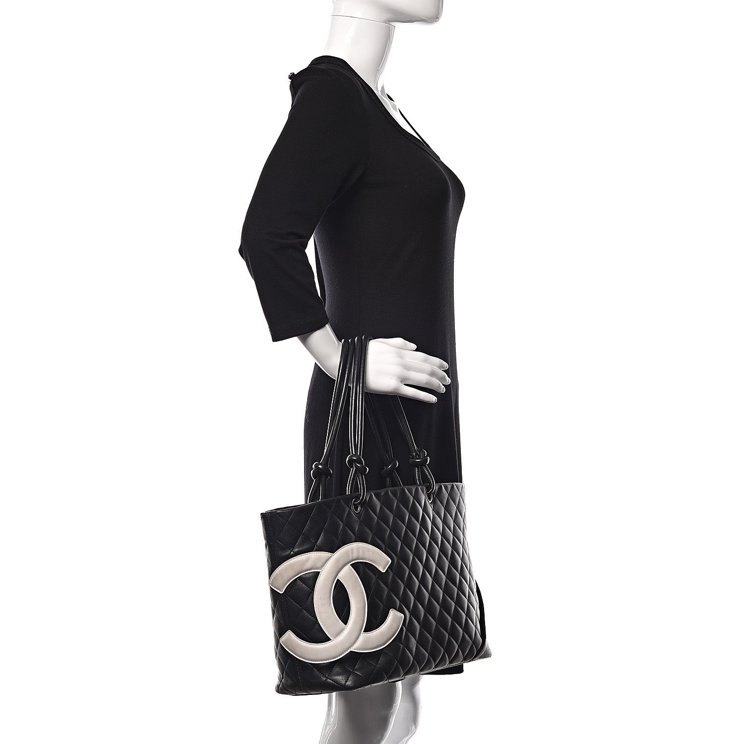 Chanel Calfskin Quilted Large Cambon Tote Black White 2 of 16
