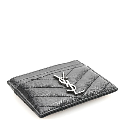 Saint Laurent Grain De Poudre Matelasse Chevron Monogram Credit Card Case Black 4 of 8
