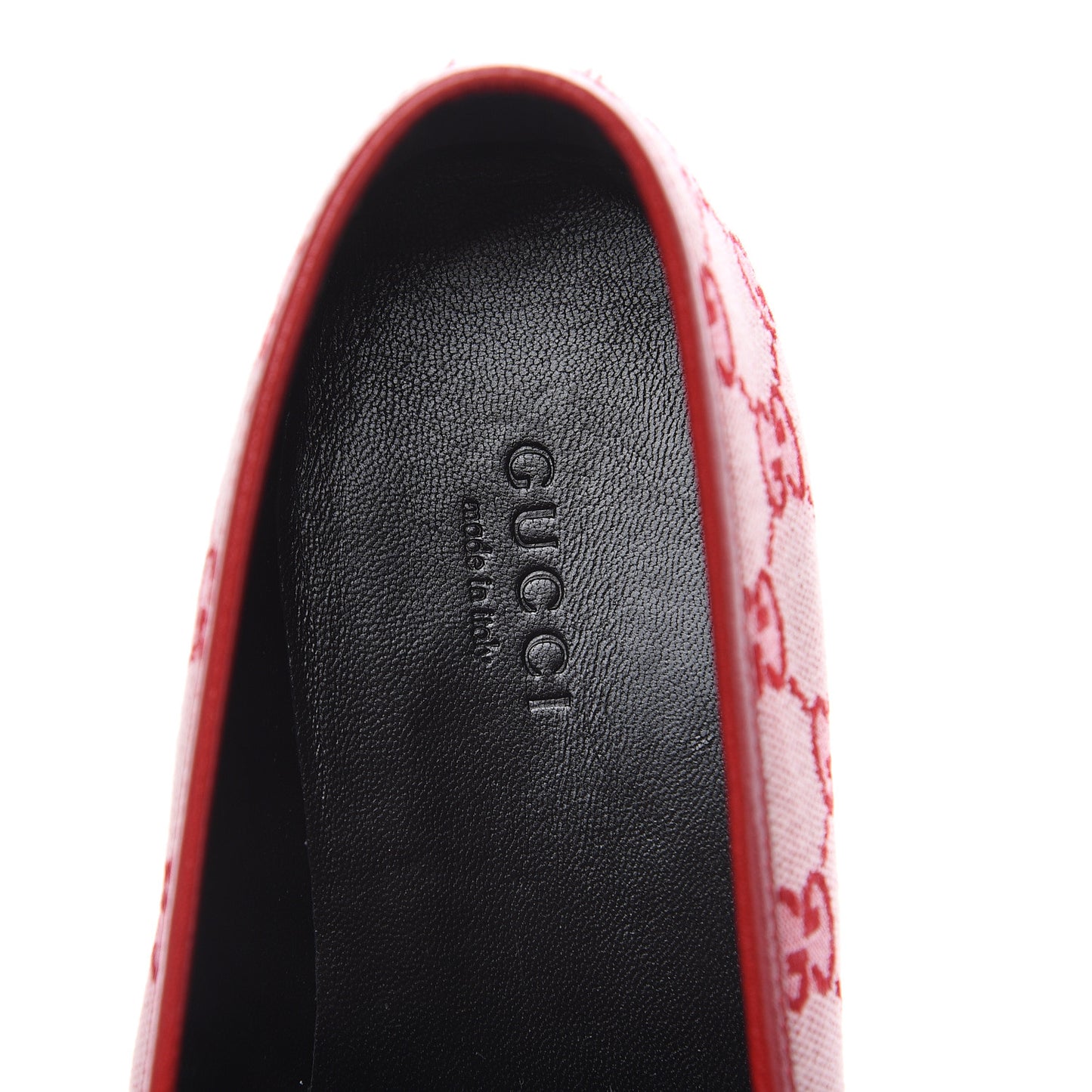 Canvas GG Monogram Horsebit Womens Jordaan Loafers 37.5 Gardenia Hibiscus Red