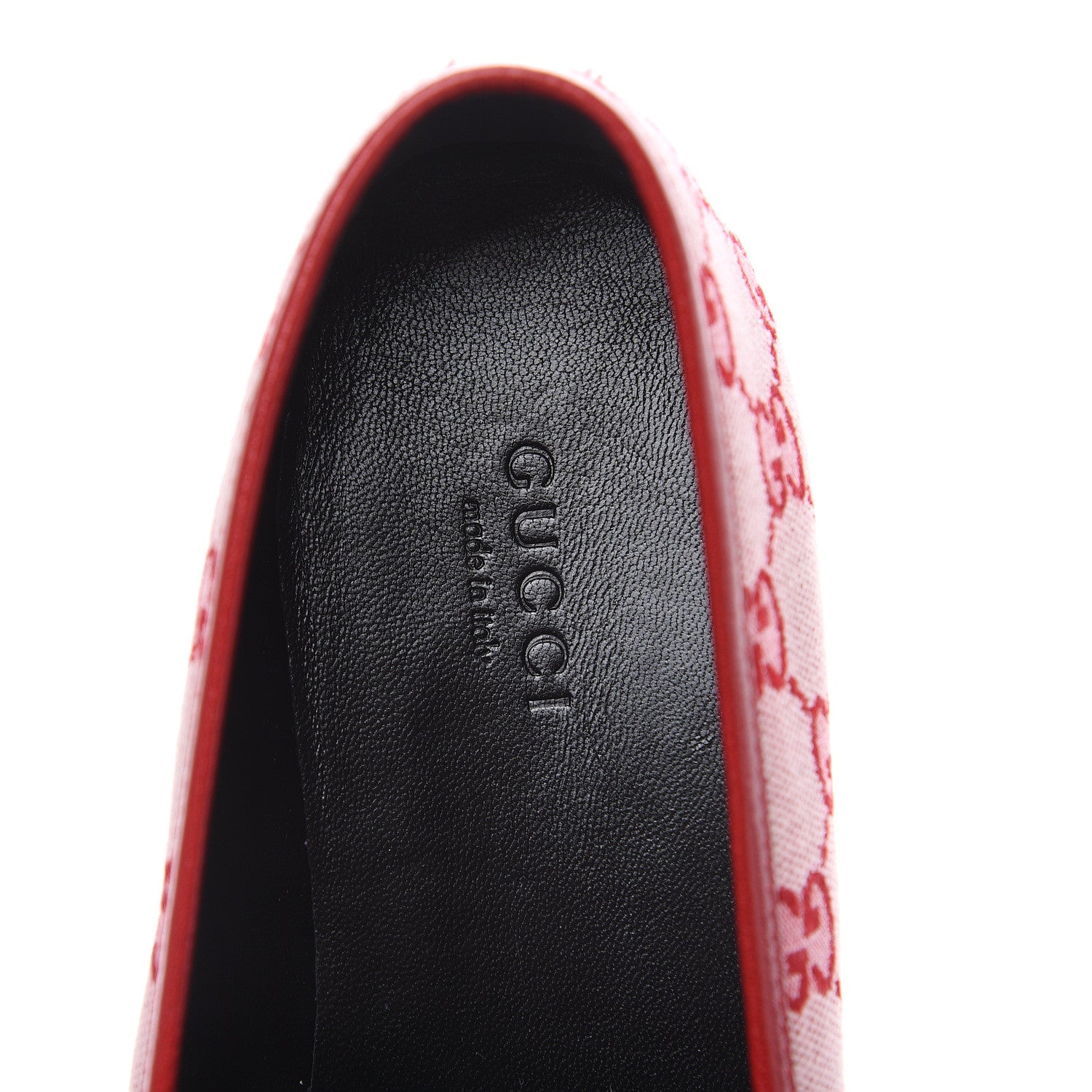 Gucci Canvas GG Monogram Horsebit Womens Jordaan Loafers 37.5 Gardenia Hibiscus Red 7 of 9