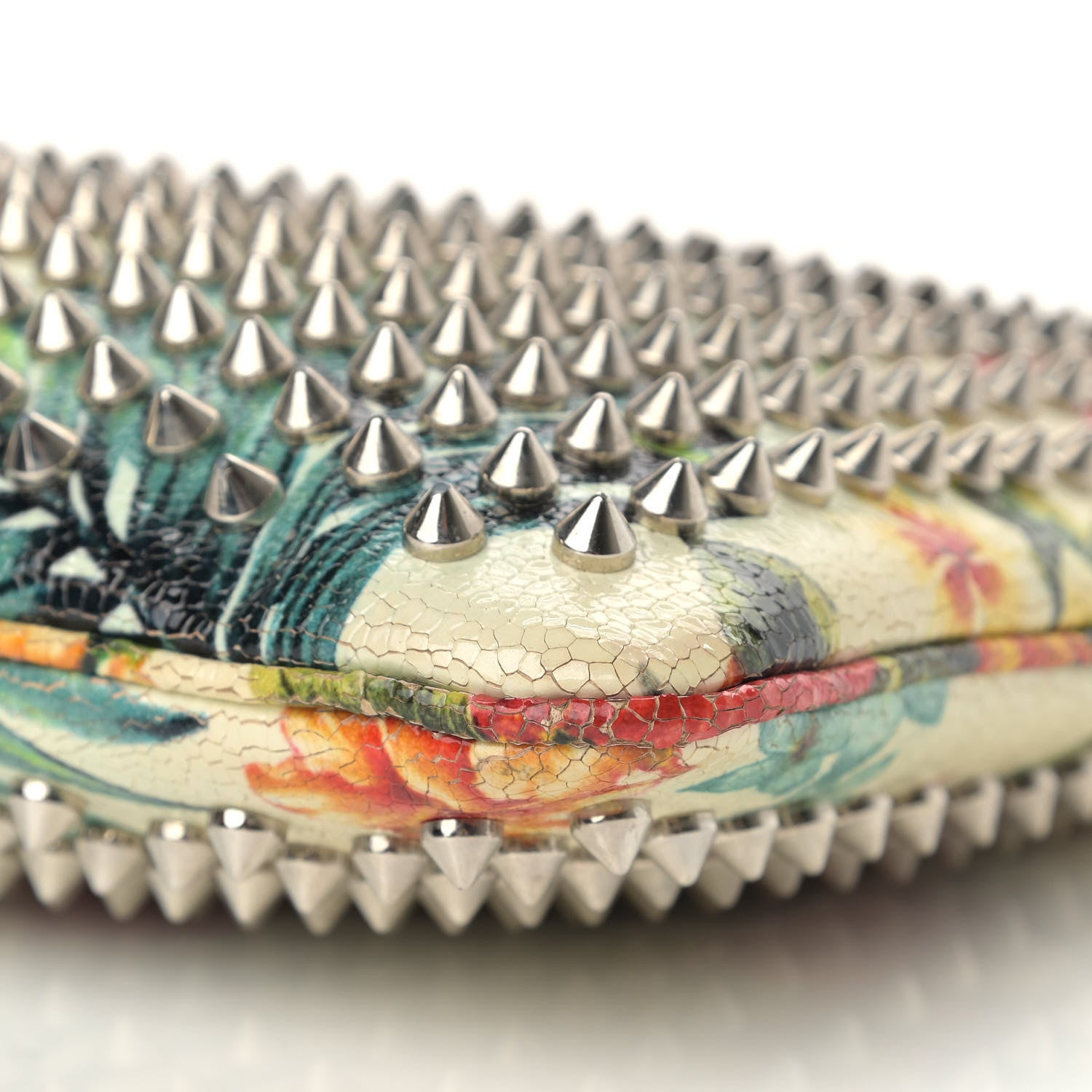 Christian Louboutin Calfskin Studded Floral Mosaic Loubiclutch Crossbody Clutch White Multicolor 6 of 14