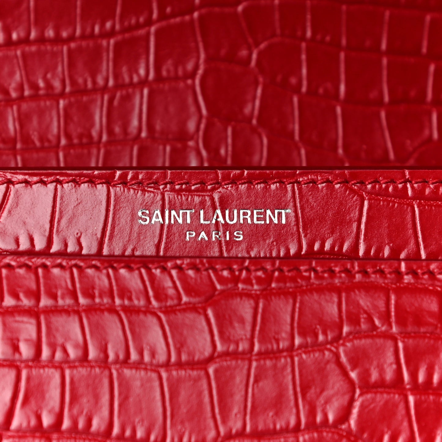 Calfskin Crocodile Embossed Medium Monogram Sunset Rouge Eros