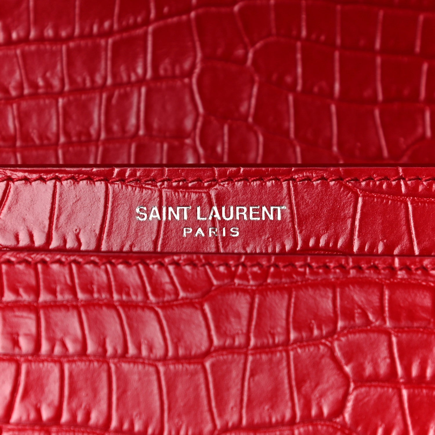 Saint Laurent Calfskin Crocodile Embossed Medium Monogram Sunset Rouge Eros 6 of 11
