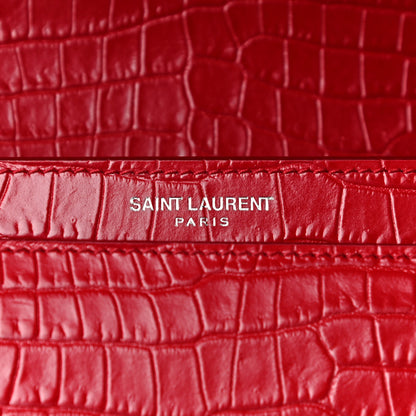 Saint Laurent Calfskin Crocodile Embossed Medium Monogram Sunset Rouge Eros 6 of 11