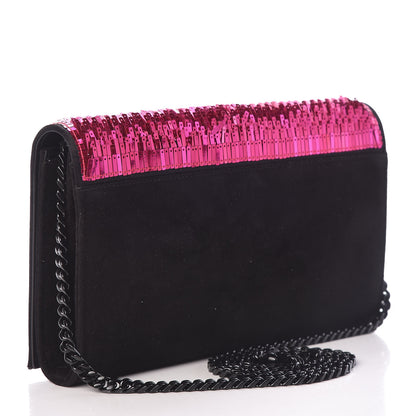 Saint Laurent Sequin Suede Monogram Chain Wallet Fuchsia Black 3 of 9