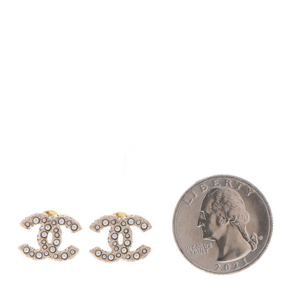 Chanel Pearl Crystal CC Earrings Light Gold 2 of 4