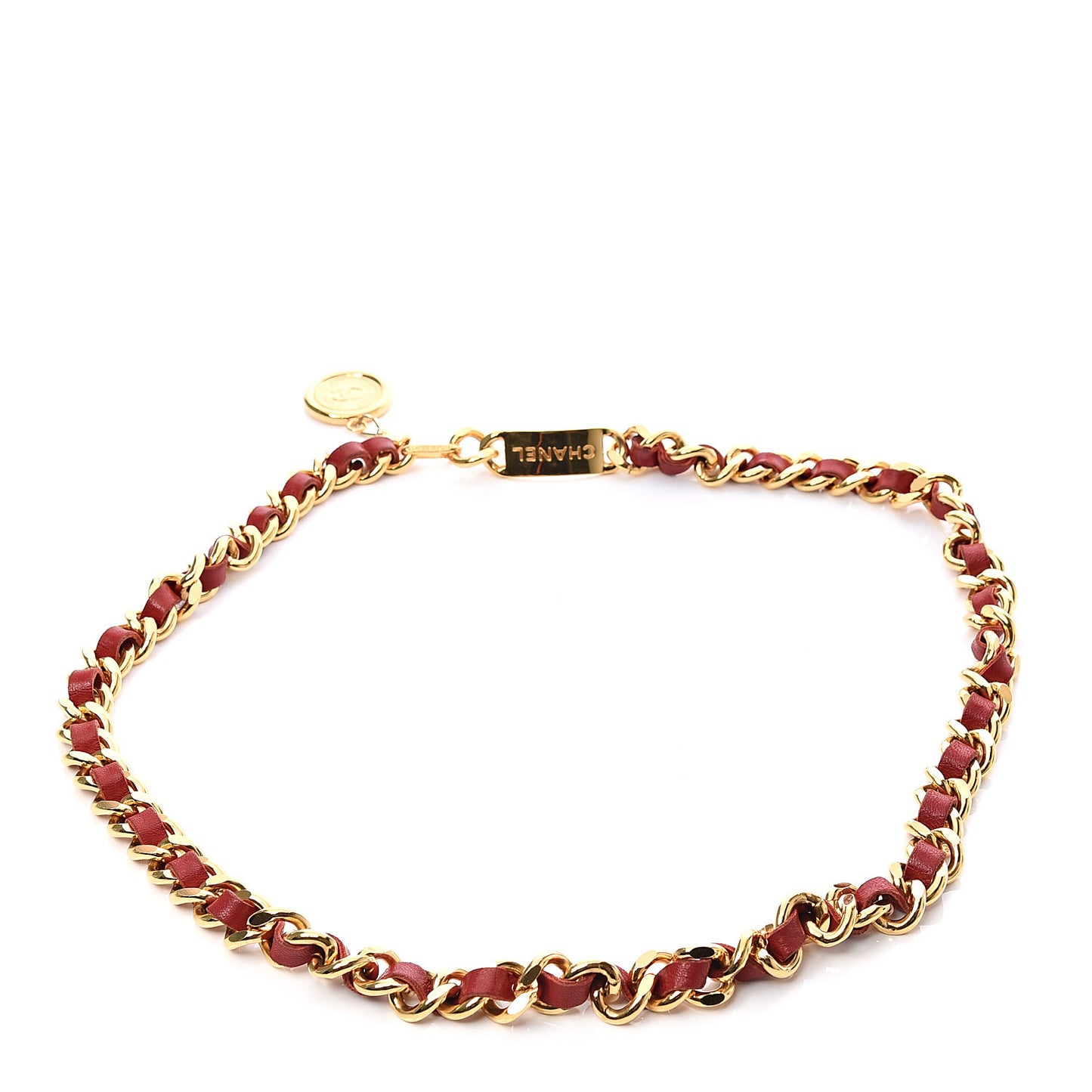 Lambskin Chain CC Medallion Belt Red Gold