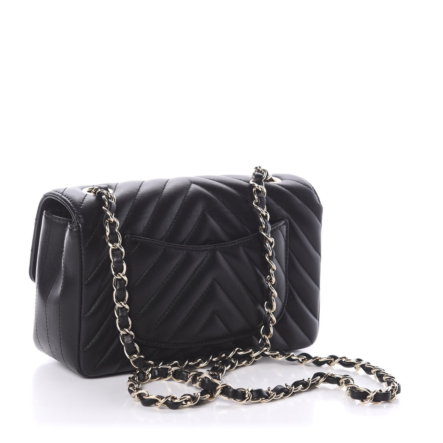 Lambskin Chevron Quilted Mini Rectangular Flap Black