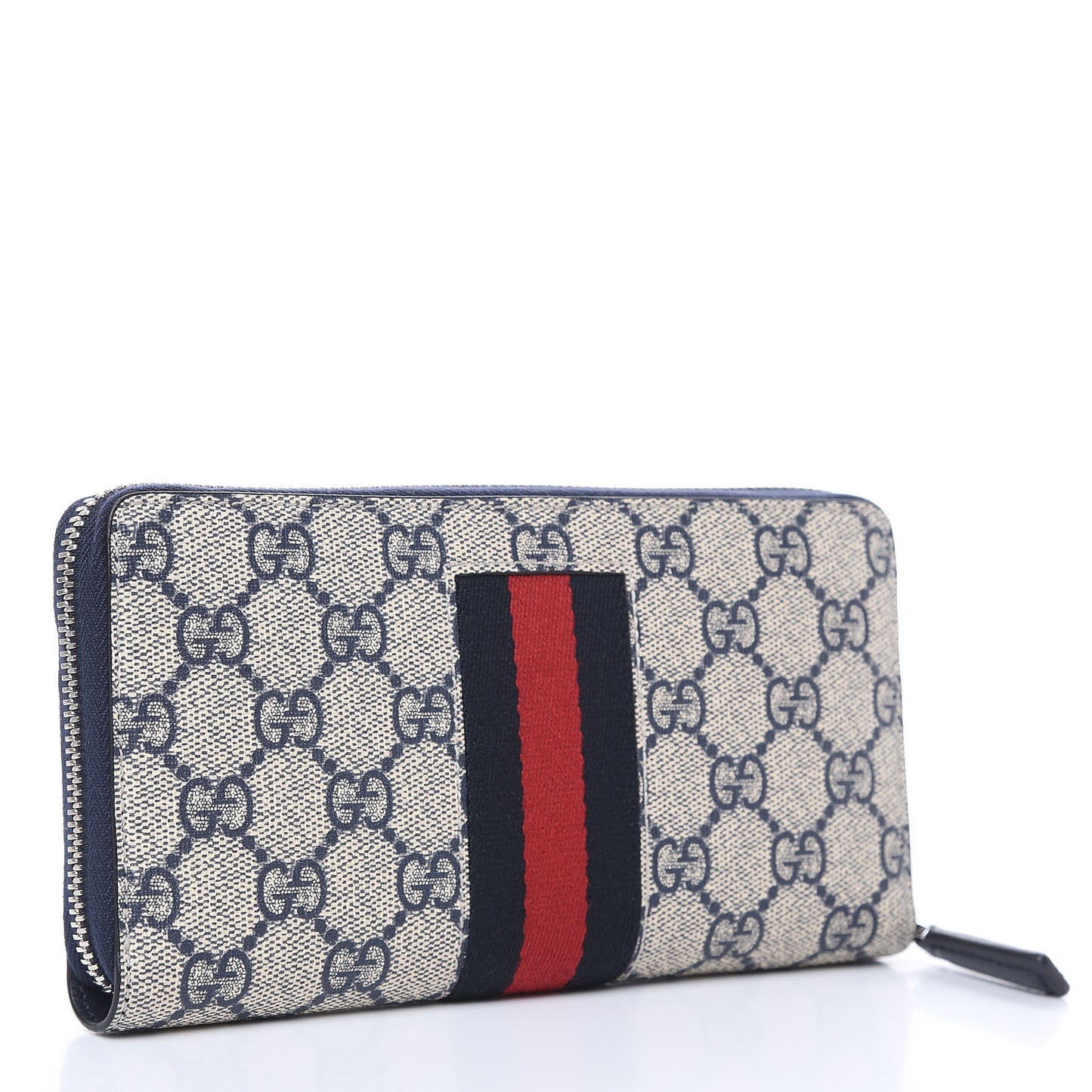 GG Supreme Monogram Web Zip Around Wallet Beige Blue