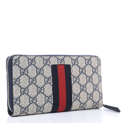 Gucci GG Supreme Monogram Web Zip Around Wallet Beige Blue 3 of 7