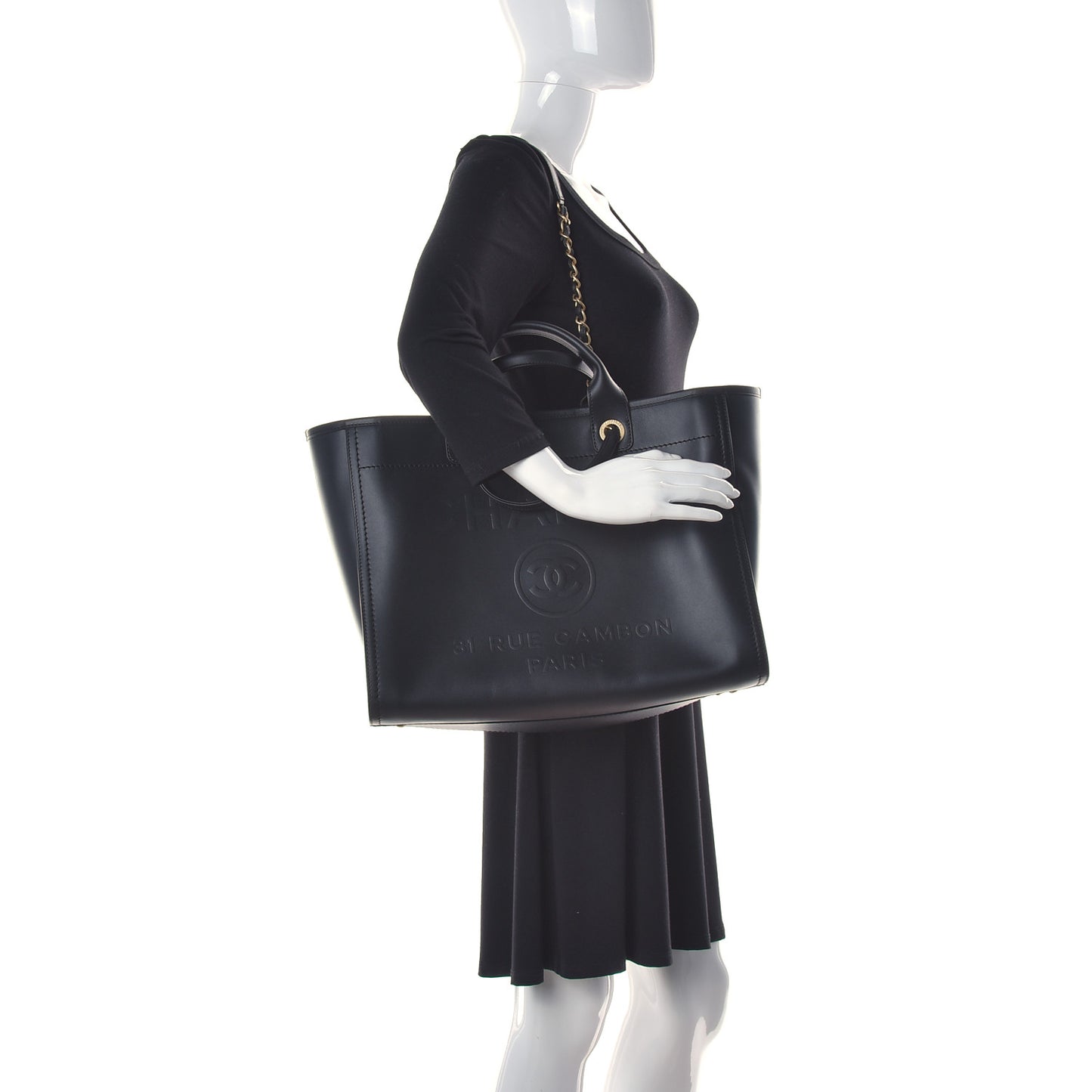 Calfskin Medium Deauville Tote Black
