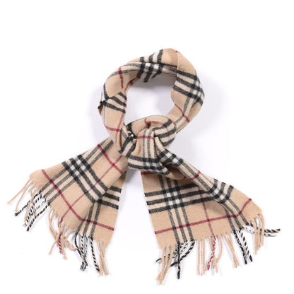 Burberry Wool Cashmere House Check Fringe Scarf Camel 1 of 3