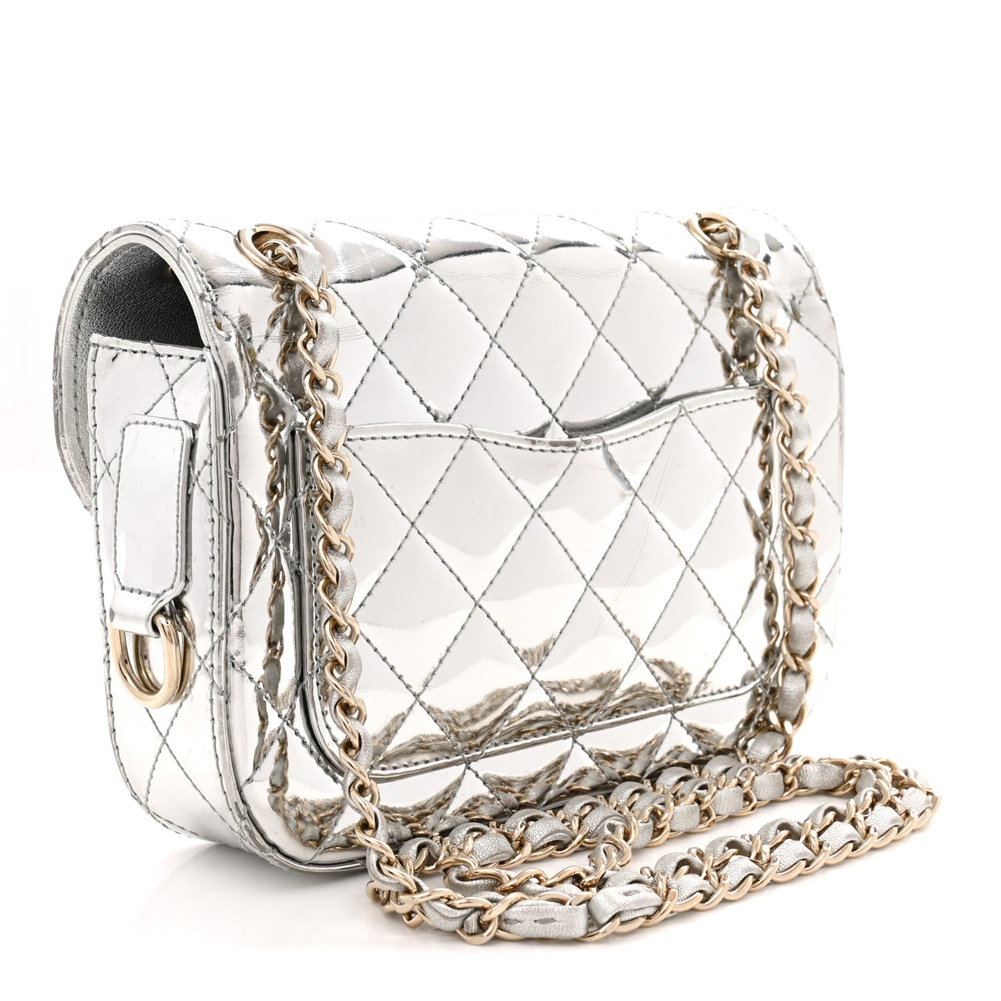Mirror Calfskin Metallic Calfskin Quilted Hollywood Boulevard Mini Flap With Star Coin Purse Silver