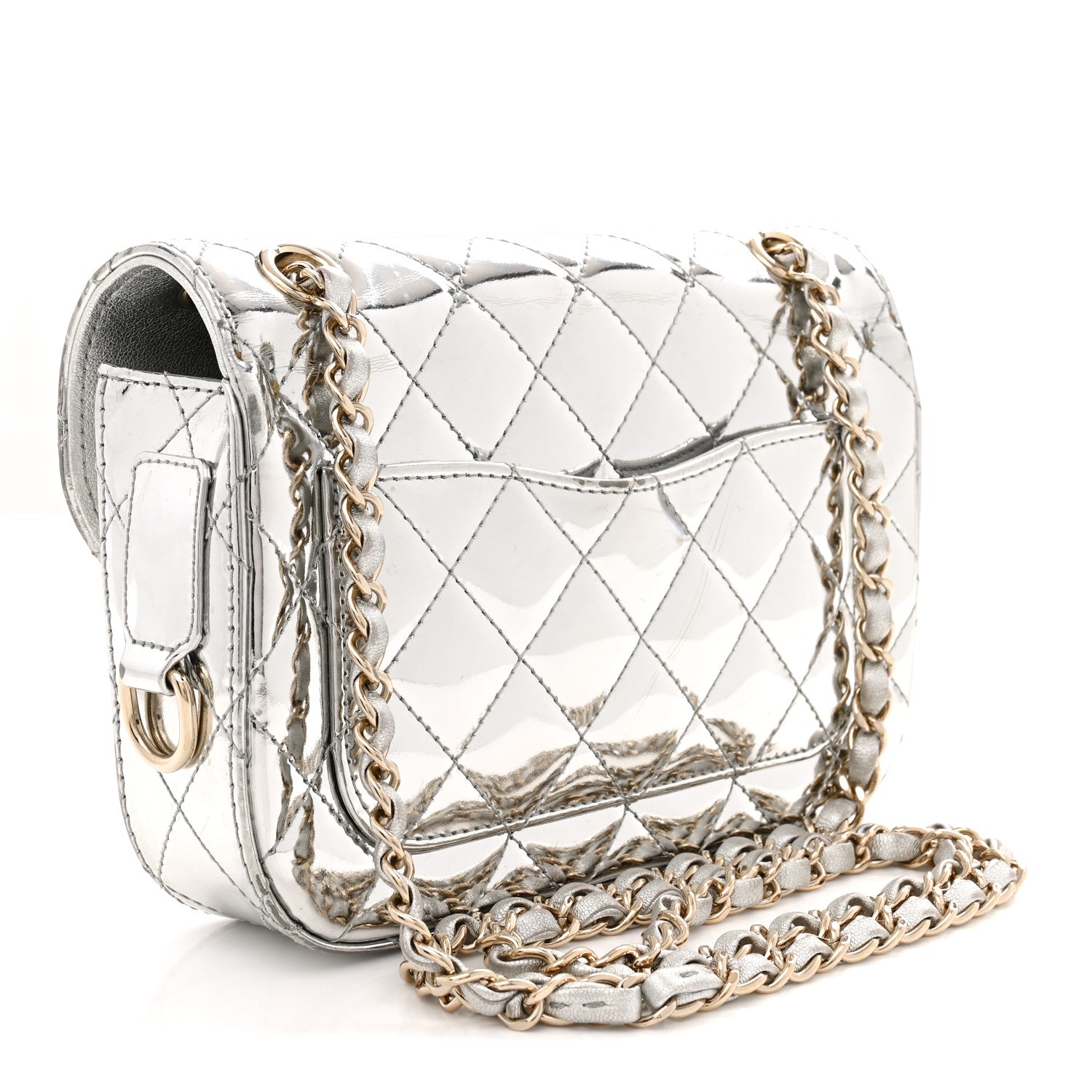 Chanel Mirror Calfskin Metallic Calfskin Quilted Hollywood Boulevard Mini Flap With Star Coin Purse Silver 3 of 13