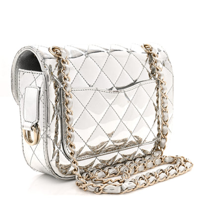 Chanel Mirror Calfskin Metallic Calfskin Quilted Hollywood Boulevard Mini Flap With Star Coin Purse Silver 3 of 13