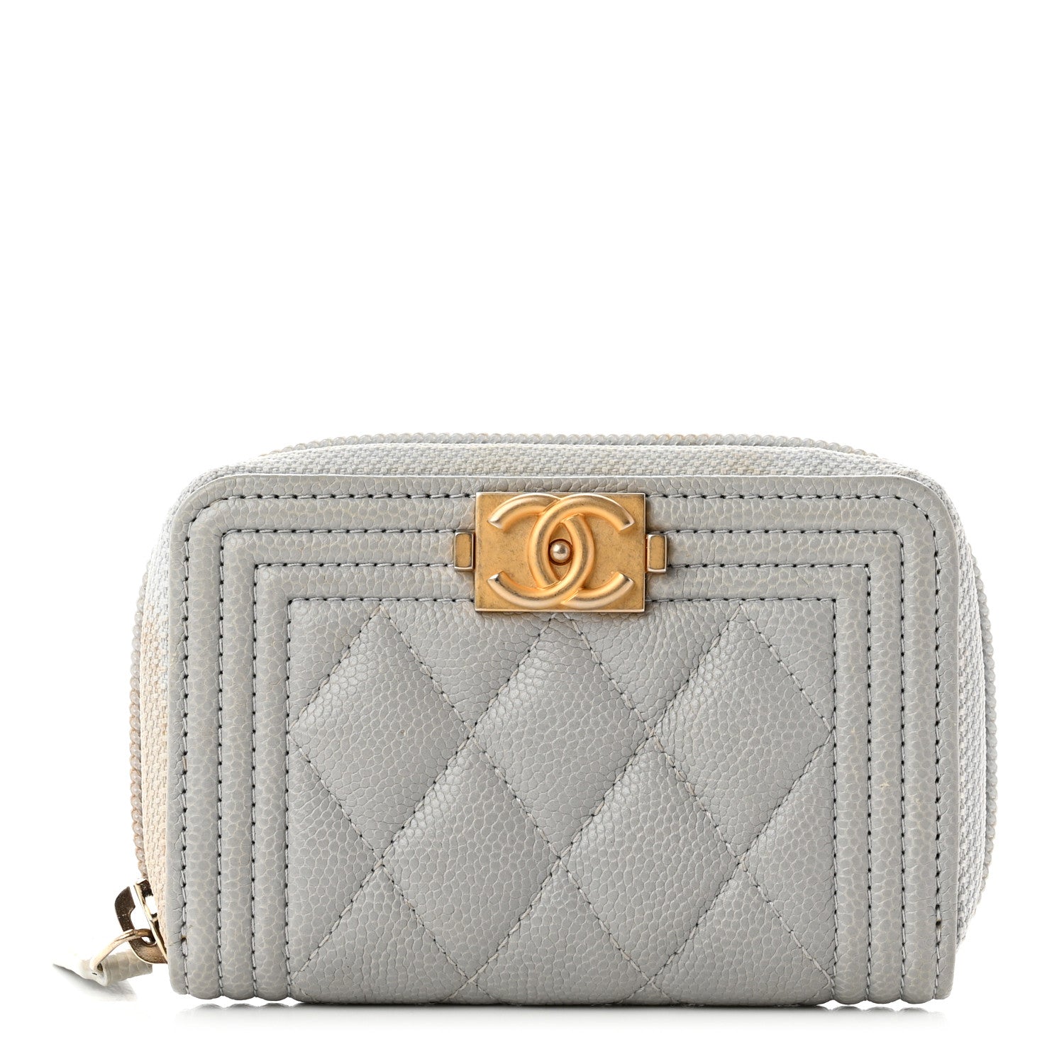 Chanel Caviar Quilted Boy Zip Around Coin Purse Wallet Grey 1 of 8