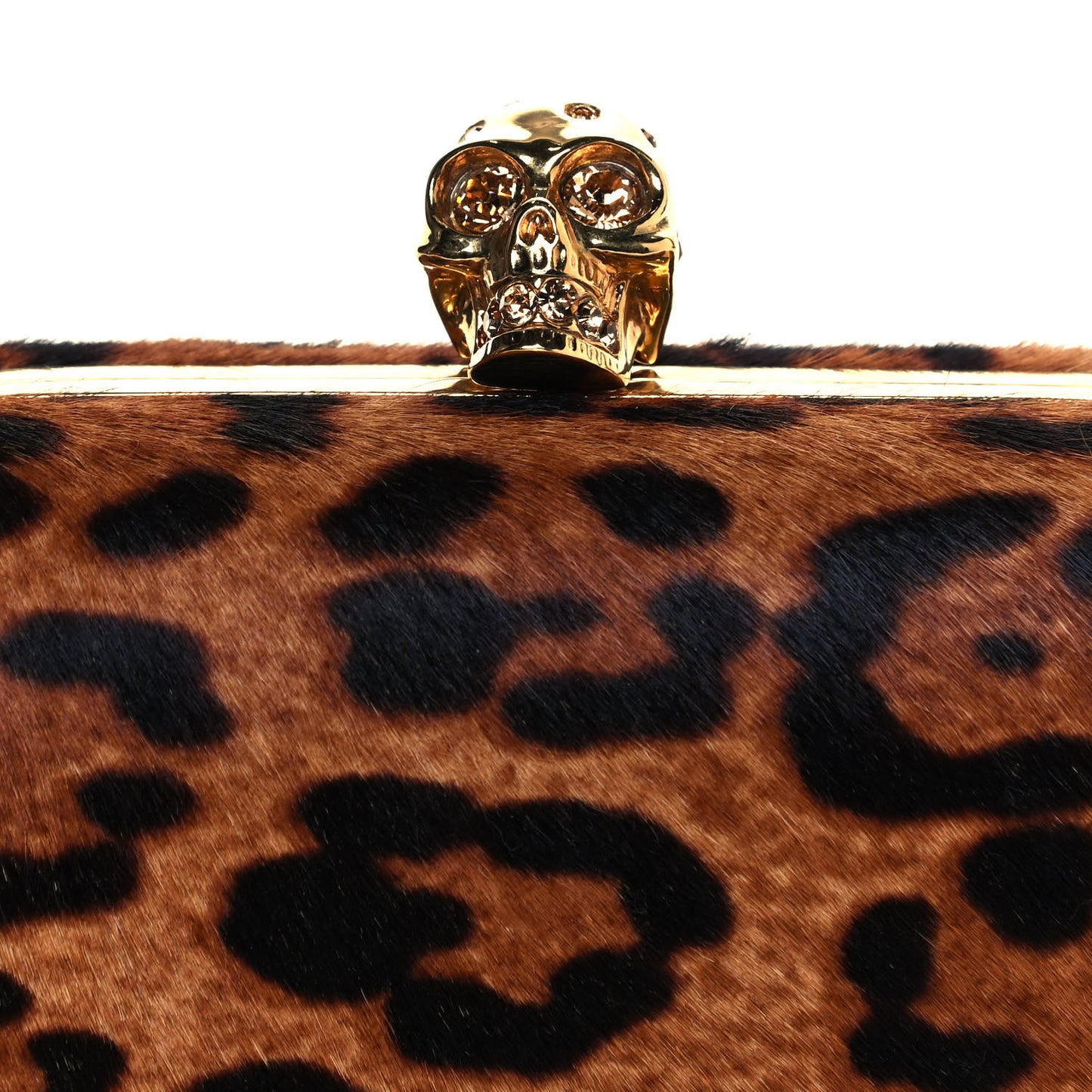 Calf Hair Leopard Print Skull Box Clutch