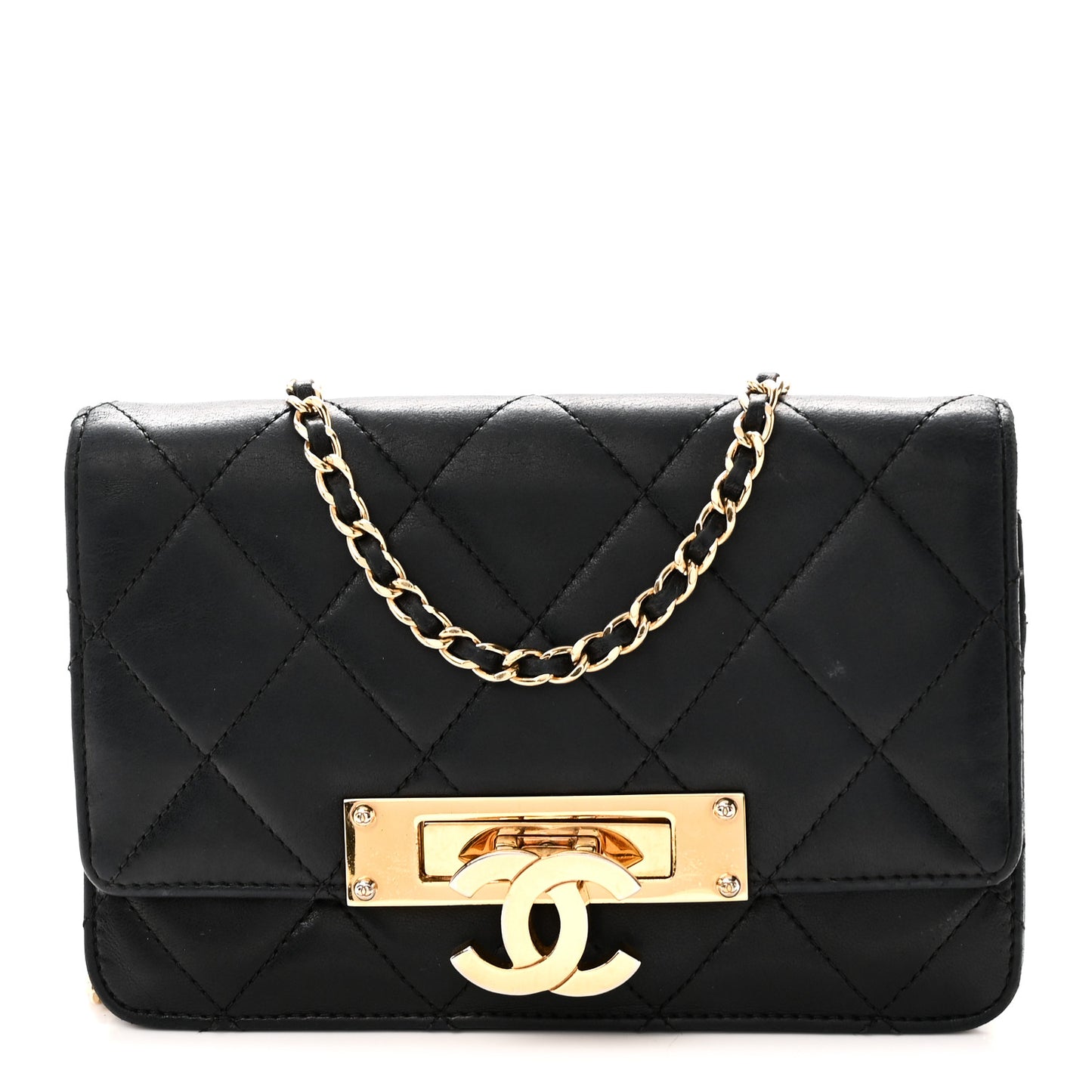 Lambskin Quilted Golden Class Wallet on Chain WOC Black