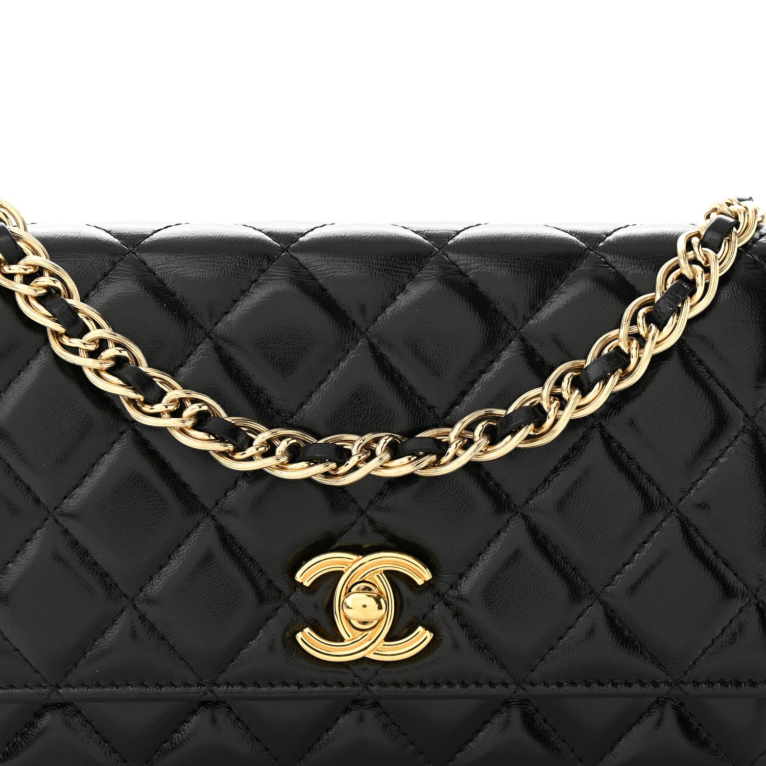 Chanel Shiny Lambskin Quilted Golden Links Wallet On Chain WOC Black 9 of 12