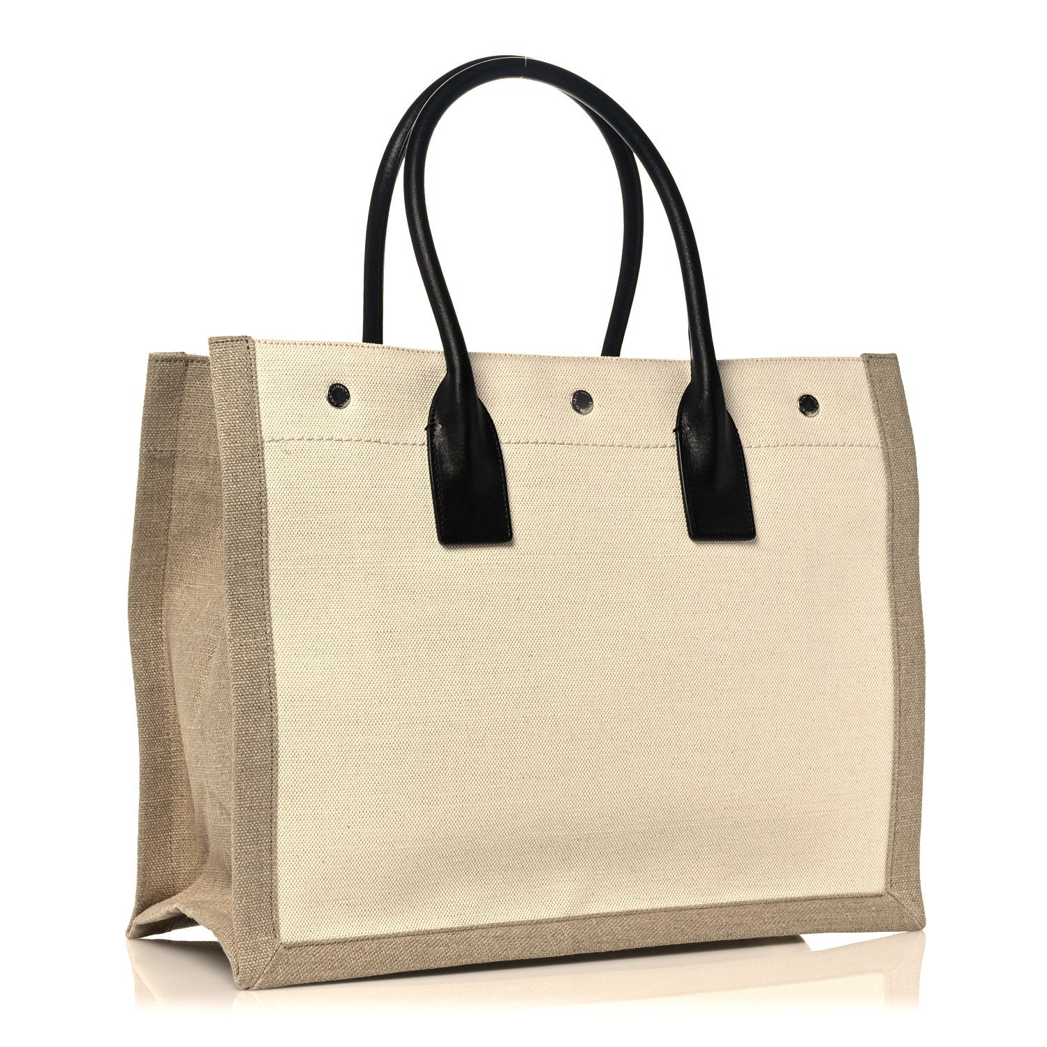 Saint Laurent Linen Calfskin Small Rive Gauche Tote Greggio Natural 3 of 9