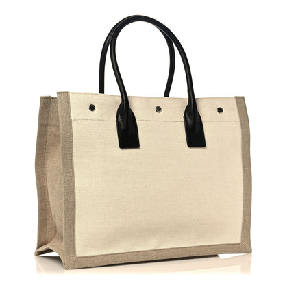 Saint Laurent Linen Calfskin Small Rive Gauche Tote Greggio Natural 3 of 9