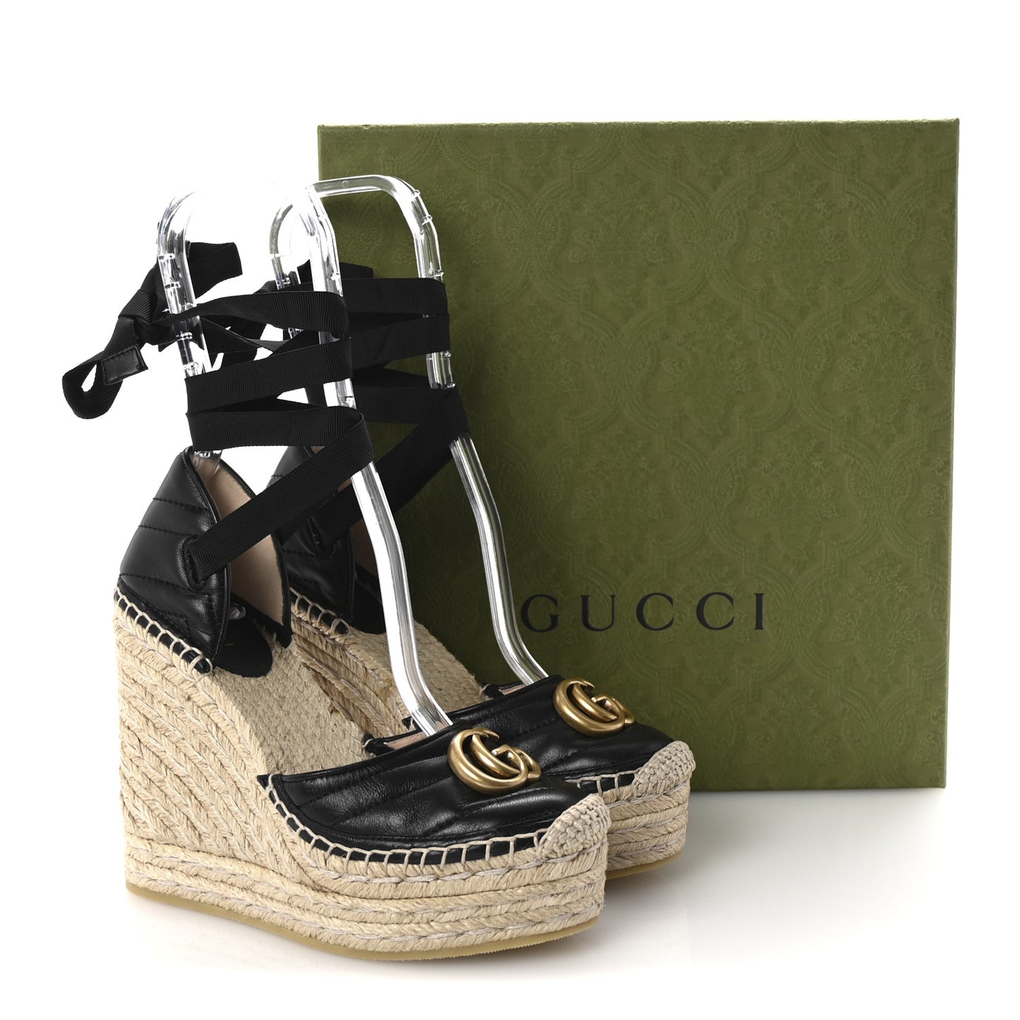 Nappa Matelasse GG Marmont Ankle Wrap Platform 35/120mm Espadrille Wedges 35 Black