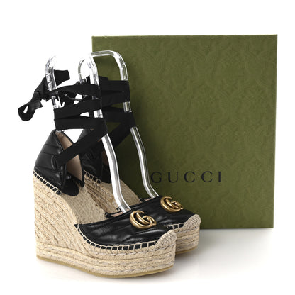 Gucci Nappa Matelasse GG Marmont Ankle Wrap Platform 35/120mm Espadrille Wedges 35 Black 11 of 11