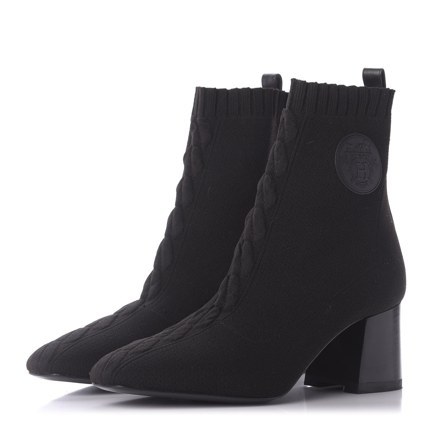 Hermes Knit Calfskin Volver Ankle Boots 37 Black 3 of 10