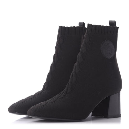 Hermes Knit Calfskin Volver Ankle Boots 37 Black 3 of 10