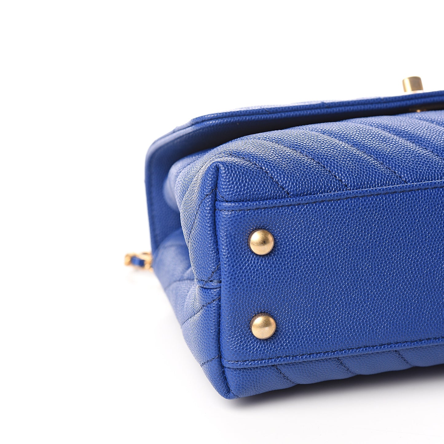 Caviar Chevron Quilted Mini Coco Handle Flap Blue