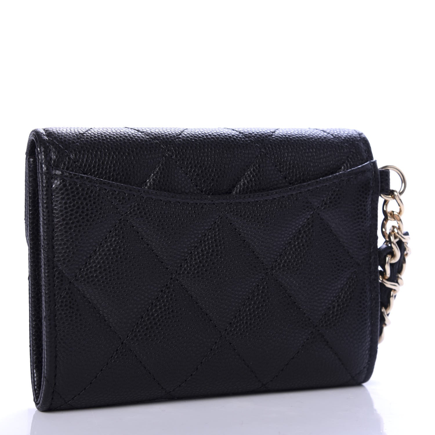 Chanel Caviar Quilted Flap Card Holder Chain Wristlet Black 3 of 9