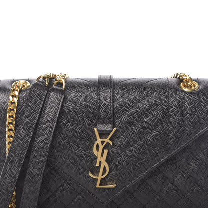 Saint Laurent Grain De Poudre Textured Mixed Matelasse Triquilt Medium Monogram Satchel Black 10 of 10
