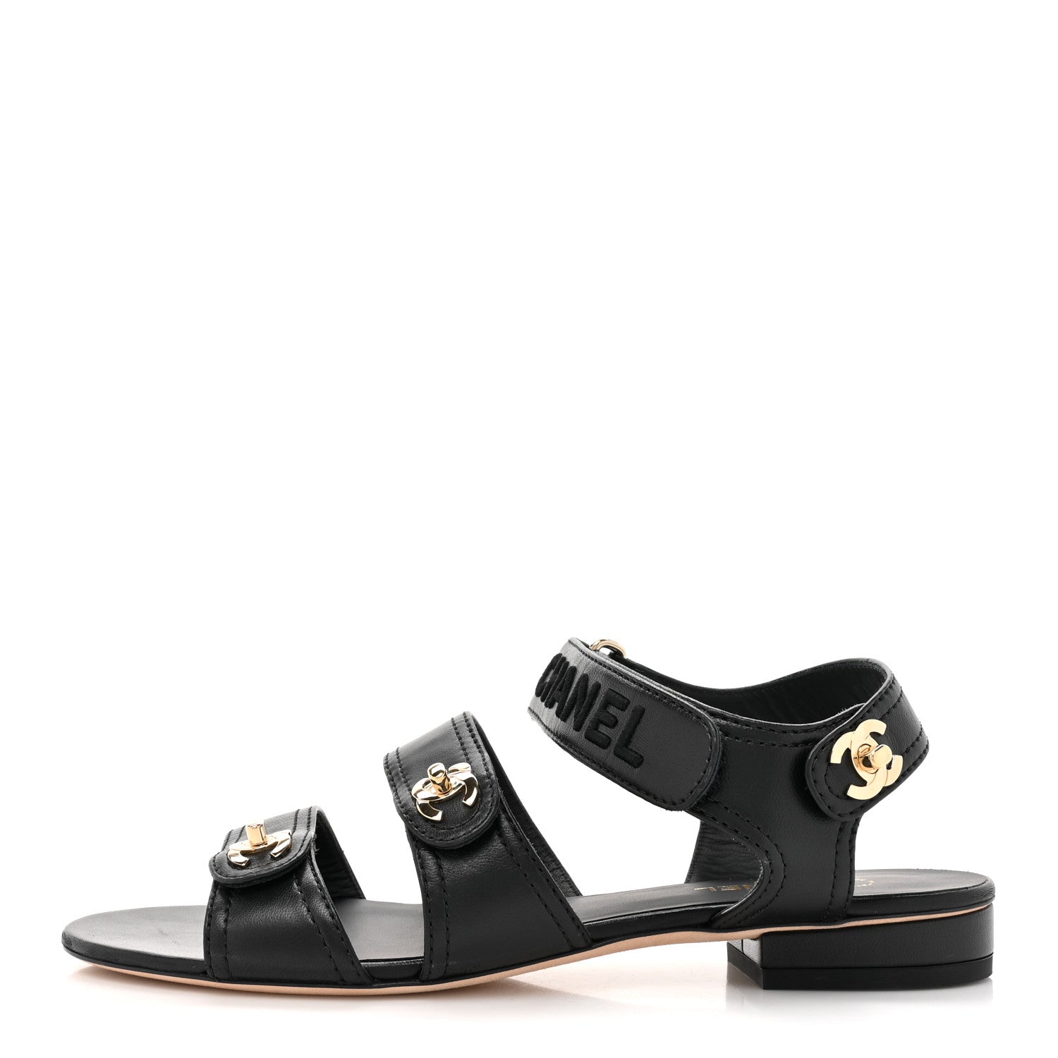 Chanel Lambskin Logo CC Turnlock Sandals 37 Black 1 of 9