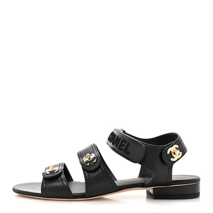 Chanel Lambskin Logo CC Turnlock Sandals 37 Black 1 of 9