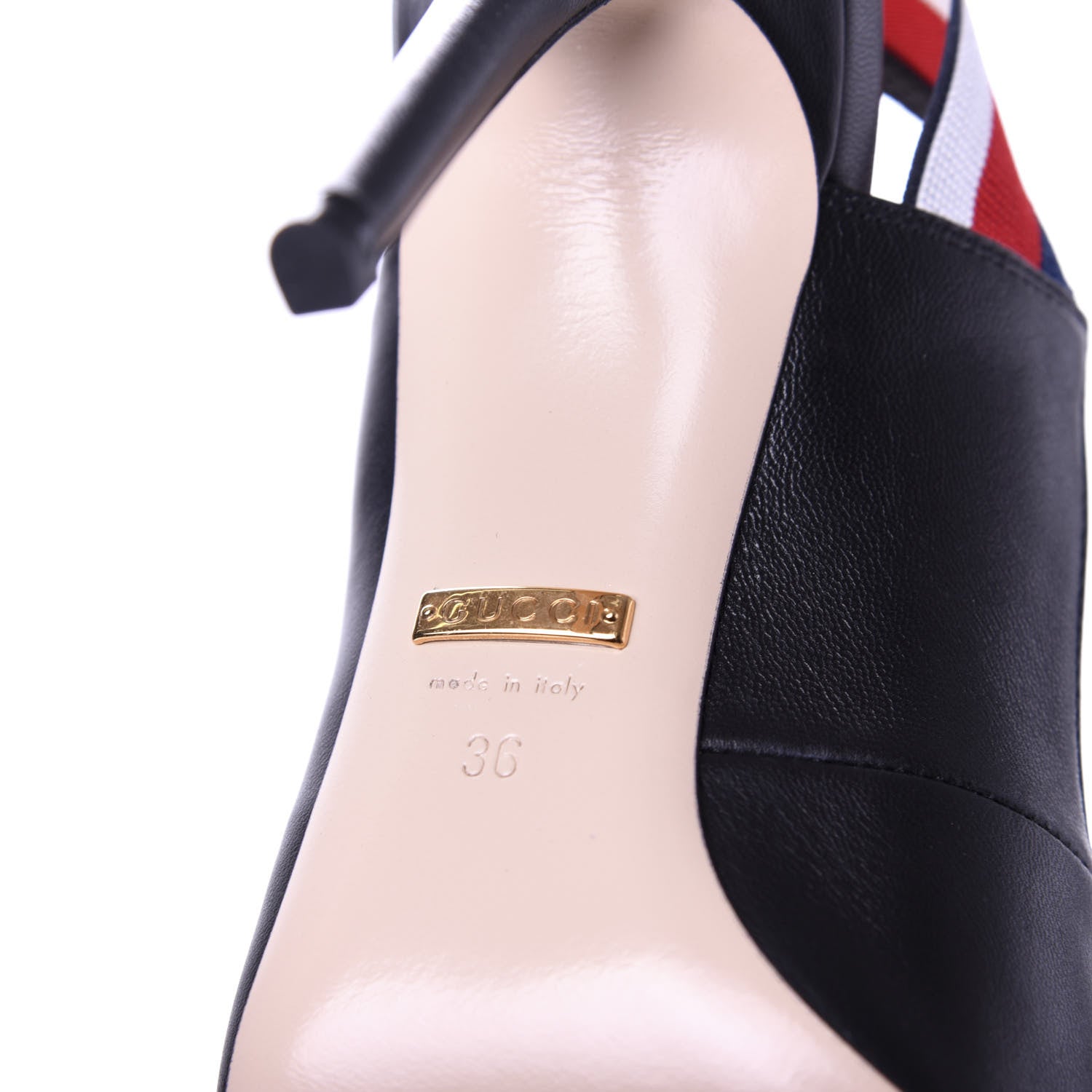 Gucci Malaga Kid Web Sylvie High Heel Slingback Pumps 36 Black 8 of 10