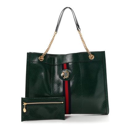 Gucci Snakeskin Large Rajah Chain Tote Green 3 of 11