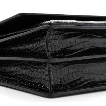 Saint Laurent Calfskin Crocodile Embossed Medium Monochrome Monogram Sunset Black 11 of 12