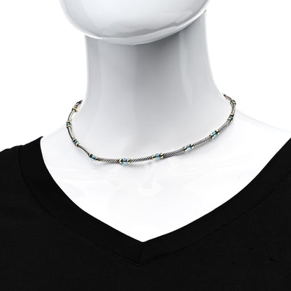 David Yurman Sterling Silver 14K Yellow Gold Blue Topaz Hampton Cable Choker Necklace 2 of 4