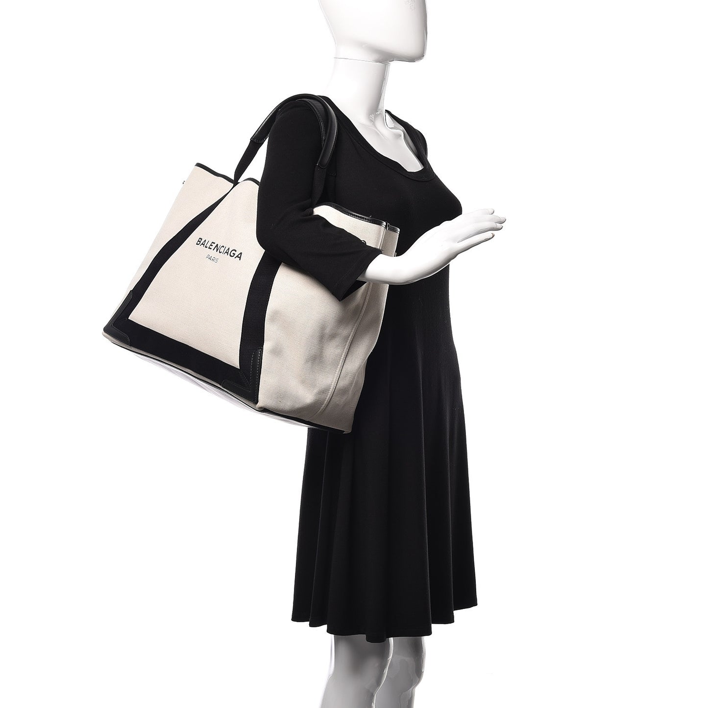 Cotton Canvas Calfskin M Navy Cabas Natural Black