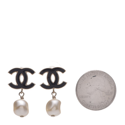 Chanel Pearl Enamel CC Drop Earrings Gold 2 of 5