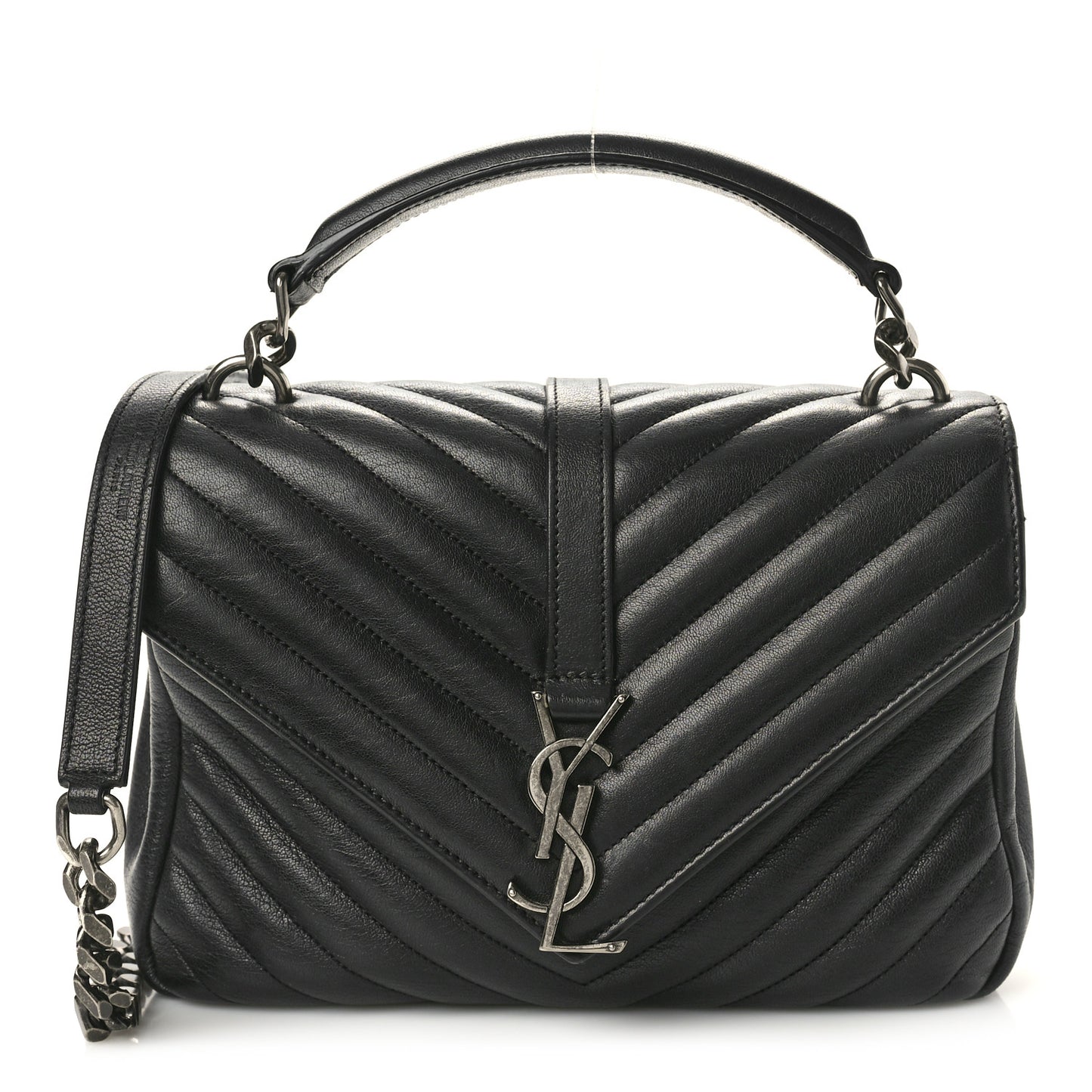 Sheepskin Matelasse Chevron Monogram Medium College Bag Black