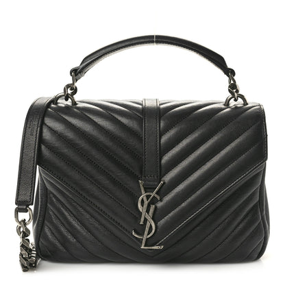 Saint Laurent Sheepskin Matelasse Chevron Monogram Medium College Bag Black 1 of 11