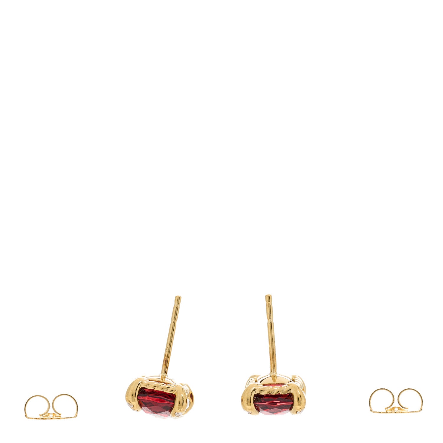 David Yurman 18K Yellow Gold Diamond Garnet 8mm Chatelaine Earrings 3 of 4